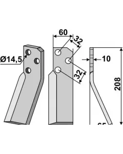 Púas de rotor, versión derecha
